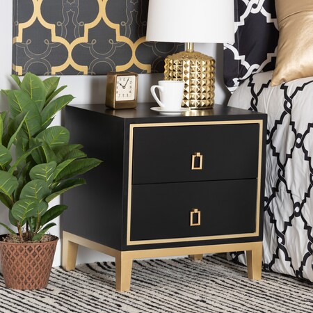 Baxton Studio End Table, 19.7 W, 15.7 L, 20.9 H, Metal "Iron", MDF, Black/Gold 223-12944-ZORO